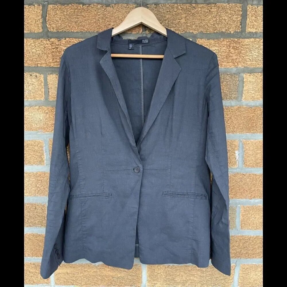 Eileen Fisher Linen Blend charcoal blazer size 10